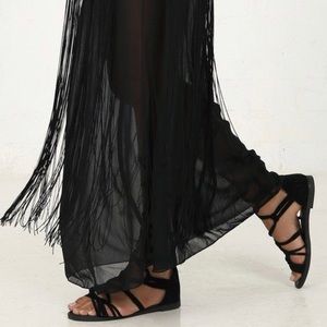 Black maxi skirt with black fringe